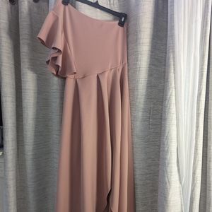 Blush one shoulder ruffle skater maxi dress